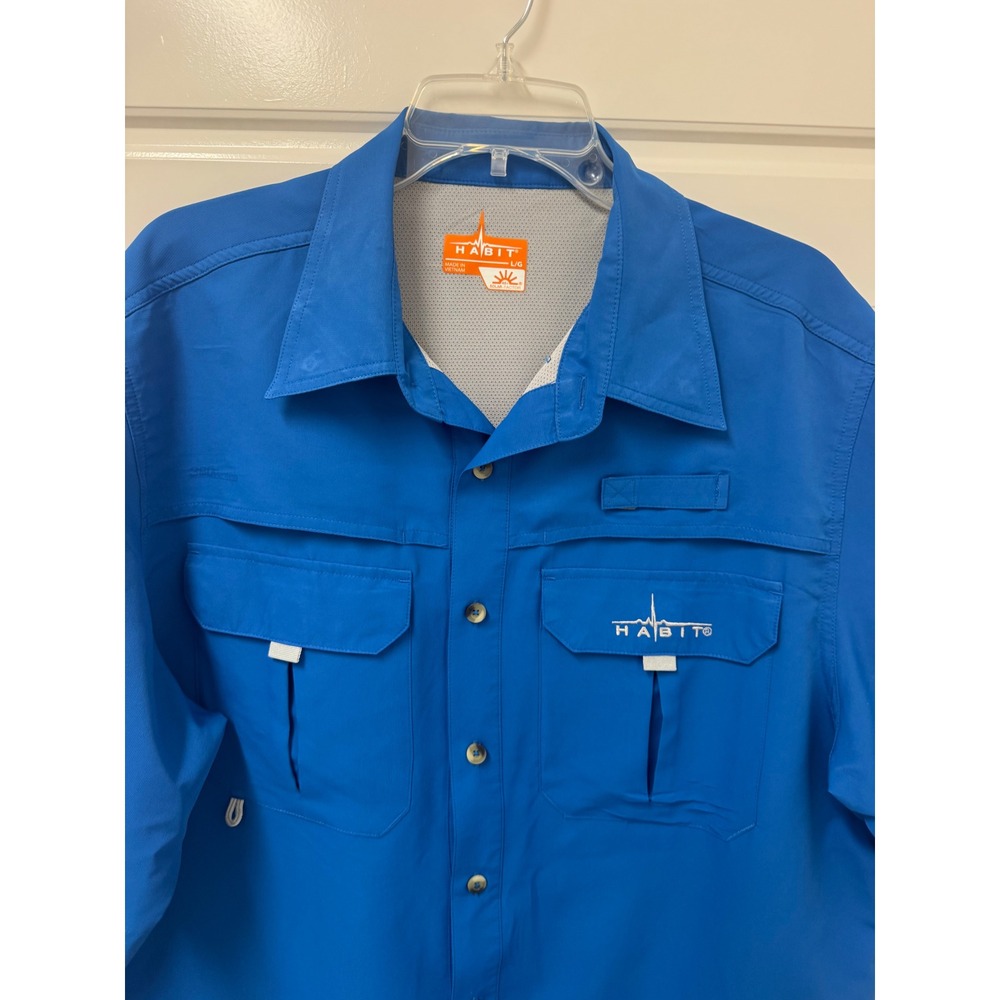 Habit Mens Fishing Shirt Marlin Blue Short Sleeve UV Protection NICE Large